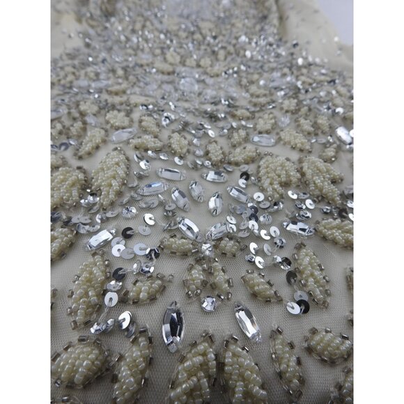 Adrianna Papell Women White Embellished Beaded Illusion Dress Size 4 Cocktail - Picture 10 of 12